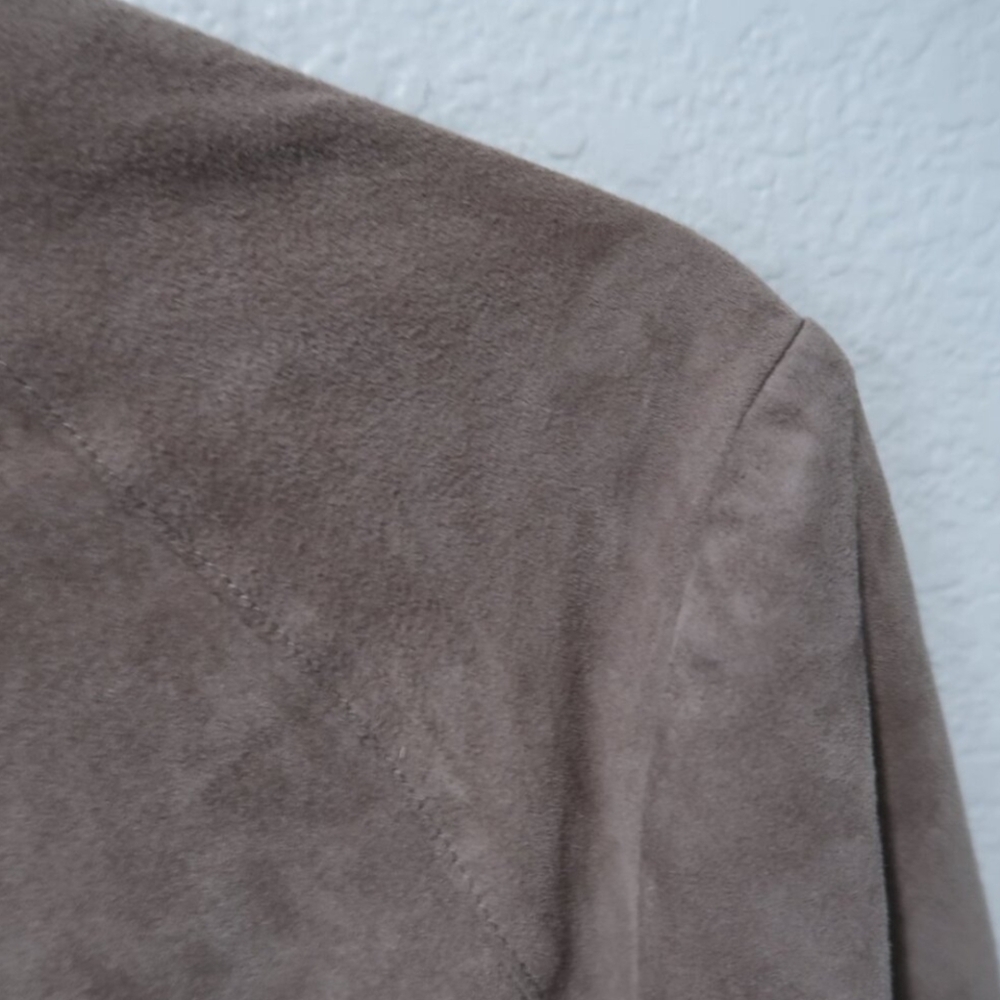 Mango Leather Jacket Womens Drape Front Suede Blazer Open Jacket Long Sleeve L - Picture 4 of 8